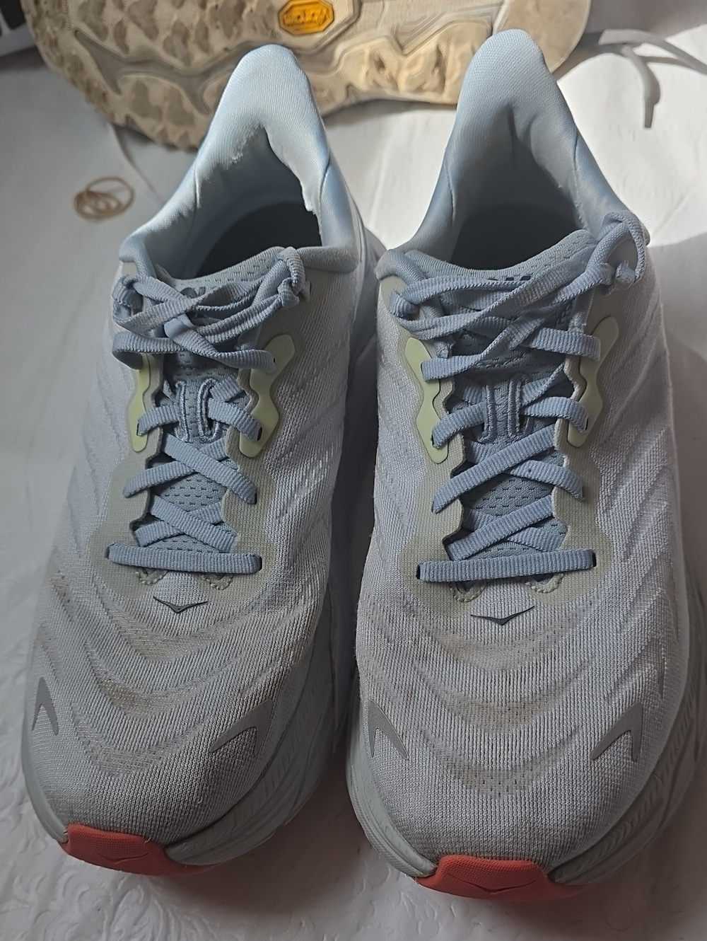 Hoka Women's Light Gray Athletic Sneakers with Coral Toe